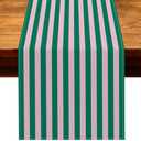 Heyfary Light Pink and Green Cabana Stripe Table Runner Summer Pool Kids Birthday Baby Shower Wedding Party Decoration Home Kitchen Dining Room Table Decor (Green, 13" x 72"), Pack Of 2