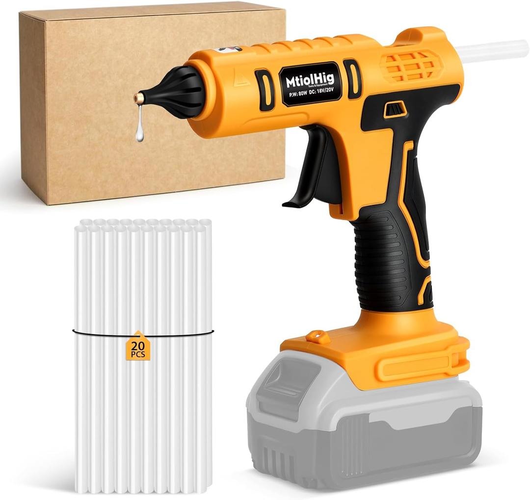 Cordless Hot Glue Gun, Handheld Wireless Power Heavy Duty Hot Glue Gun Full Size Kit with 20pcs 0.43'' Hot Glue Sticks for Home Repair, Arts & Crafts(Battery NOT Include)