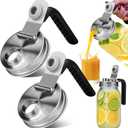 Mason Jar Pour Spout Lid Stainless Steel with Handle, Regular Mouth Pour Spout Flip Cap Lids for Mason Jars, Anticracking Leak Proof Seal Cover Airtight for Drinking Salad Dressing Food Storing(2PCS)