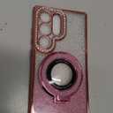 Samsung Galaxy S23 Ultra Glitter Kickstand Case, Luxury Bling Sparkly Diamond Rhinestone with Camera Protector Liquid Ring Stand Women Girls Clear Phone Case for Galaxy S23 Ultra (Pink)