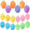 18 Pcs Easter Ornaments Colorful Foam Hanging Egg Ornaments Glitter Hanging Eggs for Easter Tree Decoration Spring DIY Crafts(Bright Color)