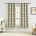 Full Blackout Curtains 63 Inches Long 2 Panels Gray Yellow Moroccan Geo Lattice Drapes Room Darkening Thermal Insulated Noise Reducing Grommet Top Window Treatments Sets for Bedroom, 52" W
