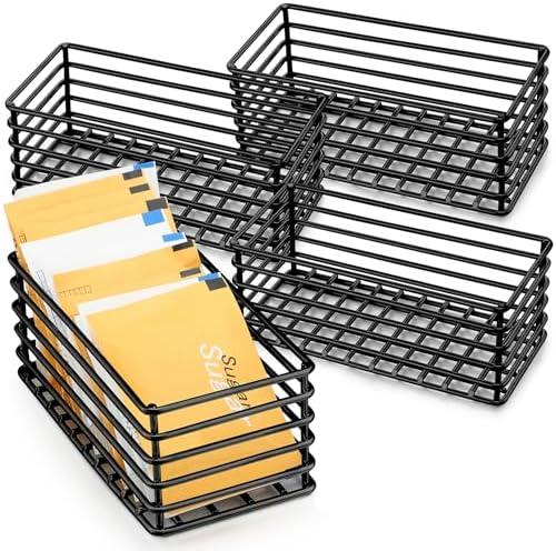 Oudain 4 Pcs Sugar Packet Basket Sugar Packet Rack Small Caddy Iron Organizer for Coffee Bar Tea Storage, 4.5" x 2.25" x 1.75" (Black)