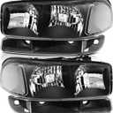 Headlight Assembly Compatible with 1999-2006 for GMC Sierra 1500 2007 for GMC Sierra 1500 Classic Black Housing Clear Reflector Clear Lens Driver and Passenger Side Headlamp