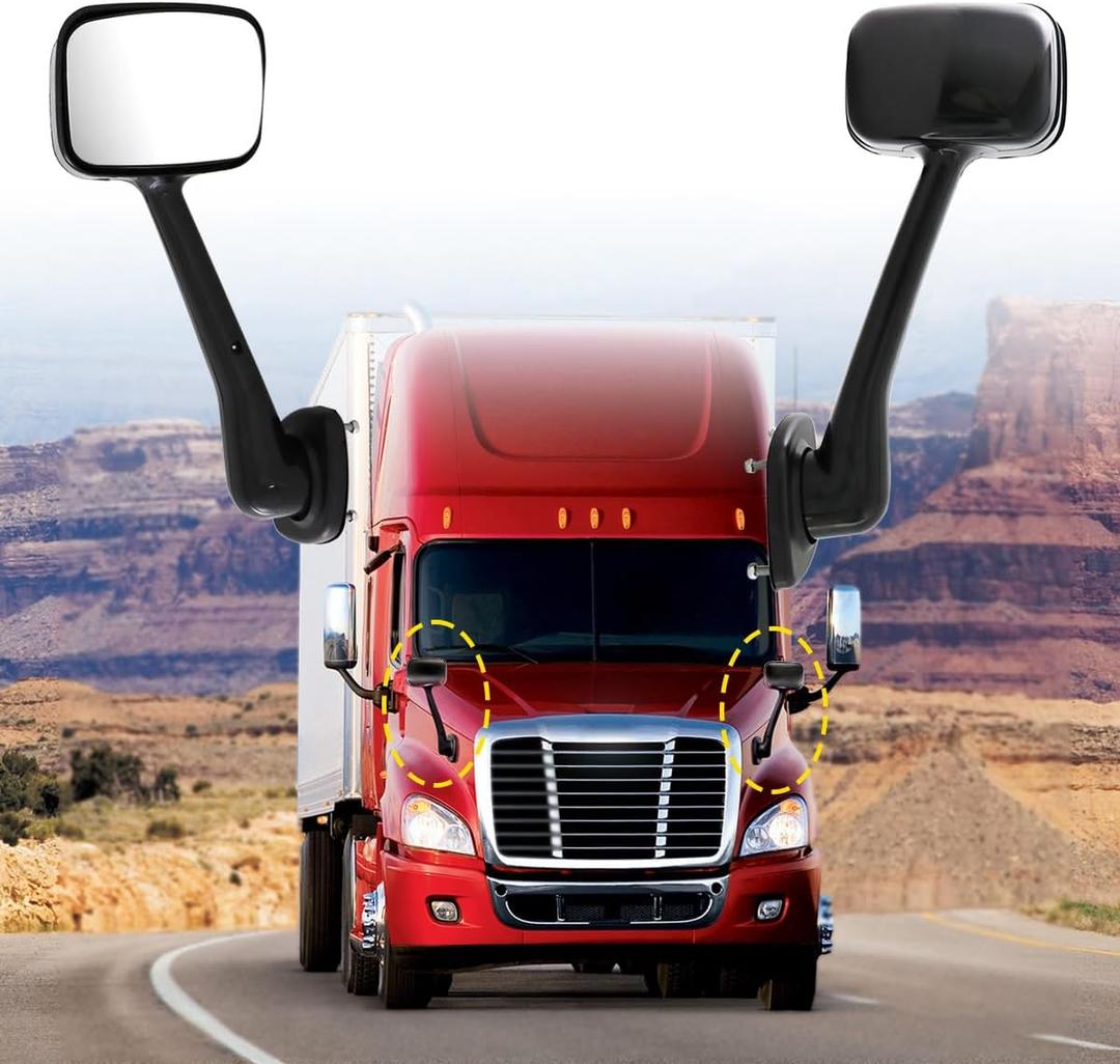 Hood Mirrors Assembly Compatible with 2008-2017 Freightliner Cascadia (Painting (Black), Right)