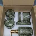 Green Glass Bathroom Accessories Set 5 Pcs, Green Bathroom Set, Soap Dispenser and Toothbrush Holder Set, Qtip Holder Set, Vintage Bathroom Sink Set, Cute Bathroom Decor