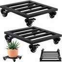 2 Packs Metal Square Plant Caddy with Wheels 12” Iron Wrought Rolling Plant Stand with Casters Heavy-duty Plant Dolly for Indoor and Outdoor Plant Pot Roller Base Square Plant Movers, Glossy Black