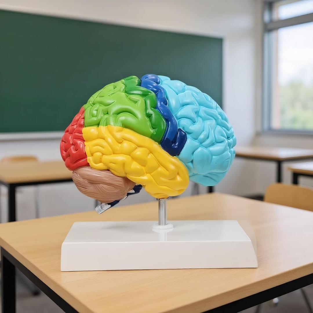 Life Size Human Half Brain Anatomy Model Colored Medical Teaching Tool for Kids Educational Science Kits with Detailed Brain Structure (Style 1)