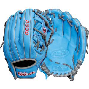 Wilson A500 Youth Baseball Gloves (11", Blue/Grey/Red)