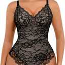FeelinGirl Shapewear Bodysuits for Women Lace Shapewear Tummy Control V-Neck Sleeveless Bodysuit Tops Jumpsuit (Small, Black)