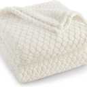 Exclusivo Mezcla Fleece Throw Blanket for Couch and Bed,Extra Soft Warm Decorative Fuzzy Throws for Women,Lightweight Cozy Blankets Size 50x60 Inches, Ivory