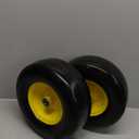 13x5.00-6 Flat Free Lawn Mower Tire and Wheel, Smooth Tread Tire for Lawnmower, Bearing Bore Hole 3/4" & 5/8, 3.25"-5.9" Centered Hub, 2 PCS