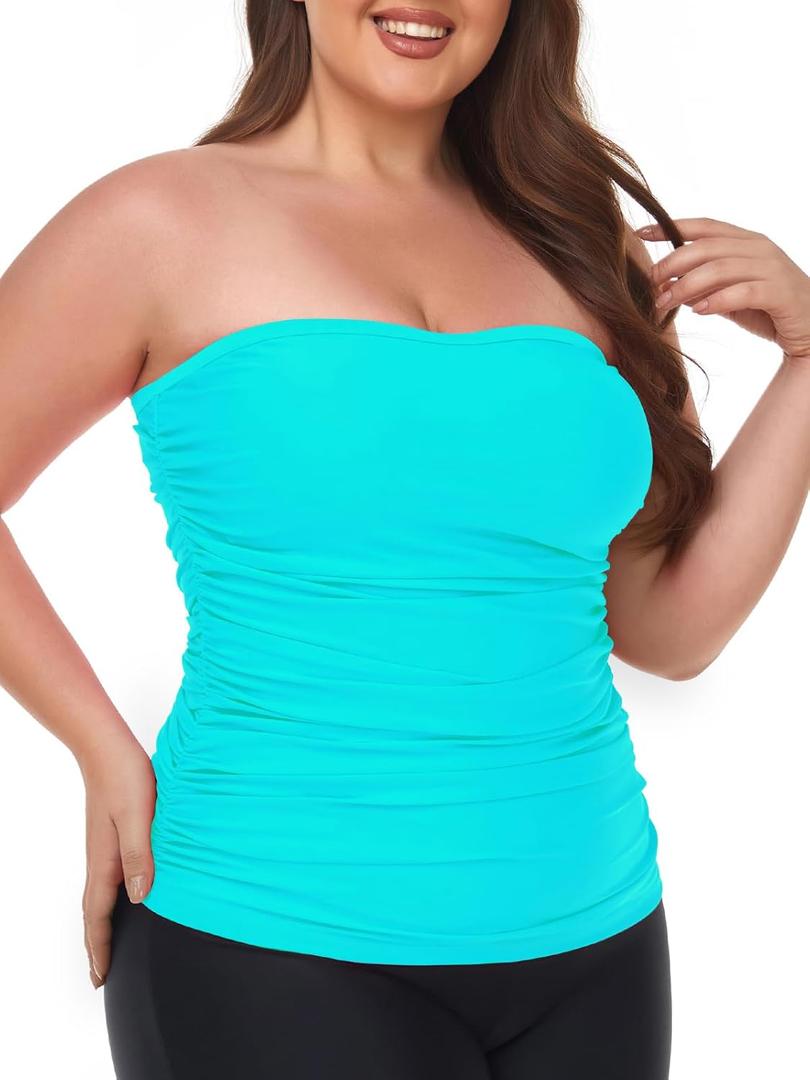 Ocean Blues Women's Strapless Bandeau Tankini Top Tummy Control Bathing Suit Top Only (4X-Large)