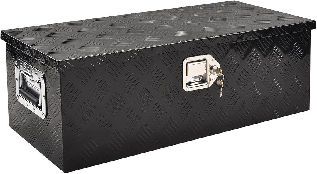 30 Inch Truck Bed Tool Box Truck Car Outdoor Trailer Pickup Underbody Toolbox, RV Storage Organizer, Underbed Tools Organizer W/Lock & Keys, Black Aluminum 5 Bar Tread (30''X13''X10'')