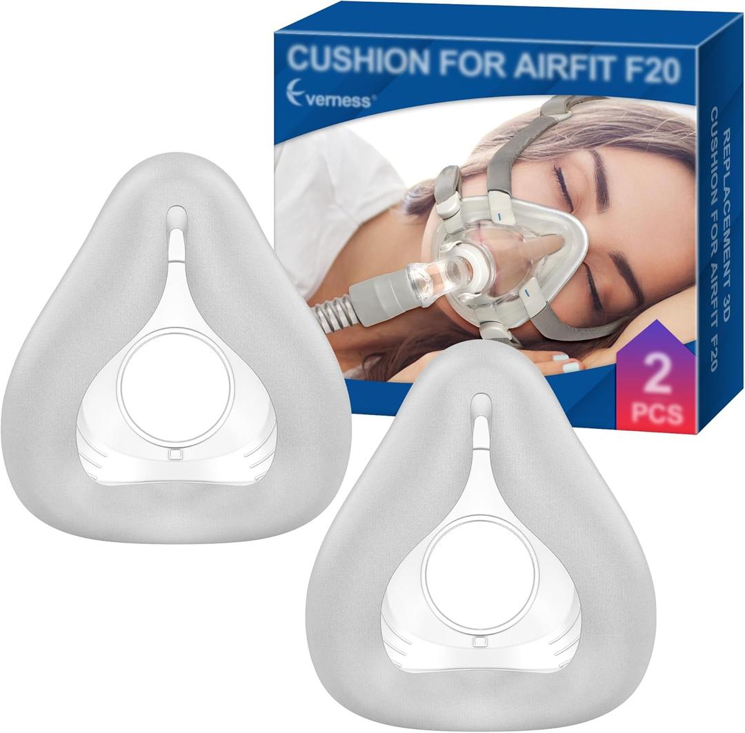 2 Packs Full Face CPAP Mask Cushion (S) for ResMed Airfit F20 & Airtouch F20, Innovative 3D Memory Foam with Built-in Silky Grey Fabric Liner - Highlights Soft Fit & Leak-Free Seal for F20 Mask Small