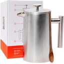 Barista Warrior French Press with Thermometer - Insulated Coffee Press - Stainless Steel Coffee Maker (1.0L, 34 fl oz, Silver)