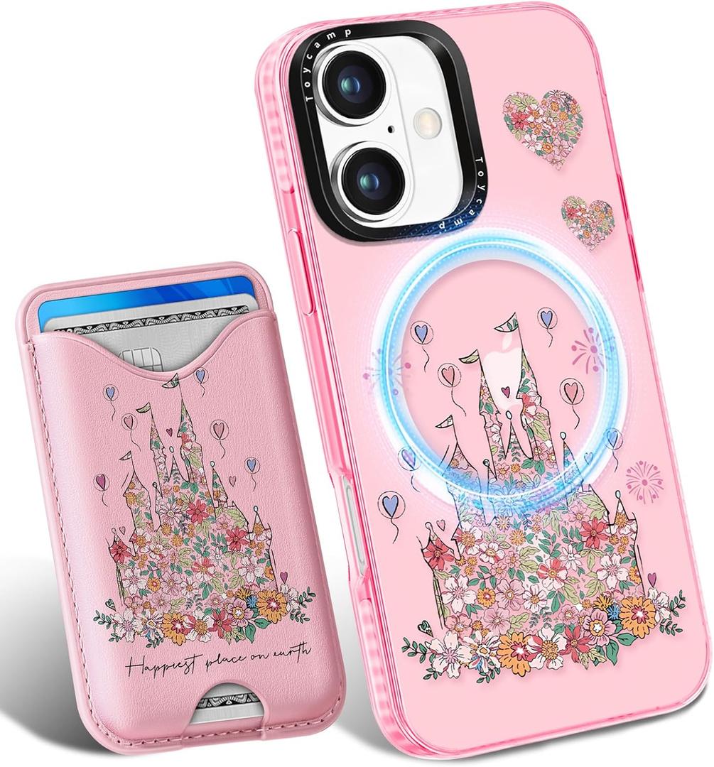 Toycamp for iPhone 17 Case - Compatible with Magsafe Credit Card Holder Wallet Magnetic Cute Women Teen Girls Kawaii Girly Unique Castle Design Phone Cover for Apple 17 Air
