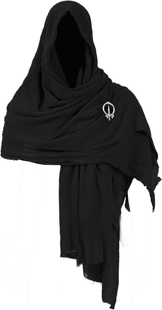 Post Apocalyptic Hooded Shawl Scarf Medieval Renaissance Cowl Cloak Cape Viking Wizard Costume Accessories for Men Women