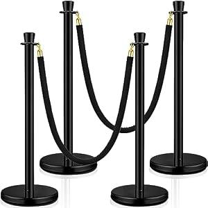 Wesiti 4 Pcs Stainless Steel Stanchion Post 2 Pcs 5 ft Velvet Rope Carpet Ropes and Poles Stanchions and Velvet Ropes Crowd Control Barriers Rope Safety Barriers for Party Theater (Black)