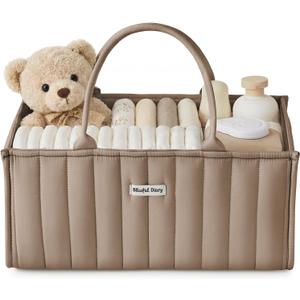 Blissful Diary Baby Diaper Caddy Organizer, Stylish Storage Basket for Newborn Essentials and Diaper Station, Gift for Baby Shower and Registry Must-Have, Mocha Brown