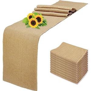 Wlirantim 10 Pack Natural Burlap Table Runners,12 x 72 Inch Rustic Jute Table Runner and Placemats Bulk for Western Wedding Table Decorations,Farmhouse Style Party,Holiday,Kitchen Table Decor