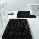 Yimobra Bathroom Rugs Sets 2 Piece, Luxury Shaggy Extra Thick Bathroom Rugs, Plush Non-Slip Mats for Bath Room Floor, U-Shaped Toilet Mat, Ultra Absorbent, 31.5 x 19.8 + 24.4 x 20.4 Inches, Black