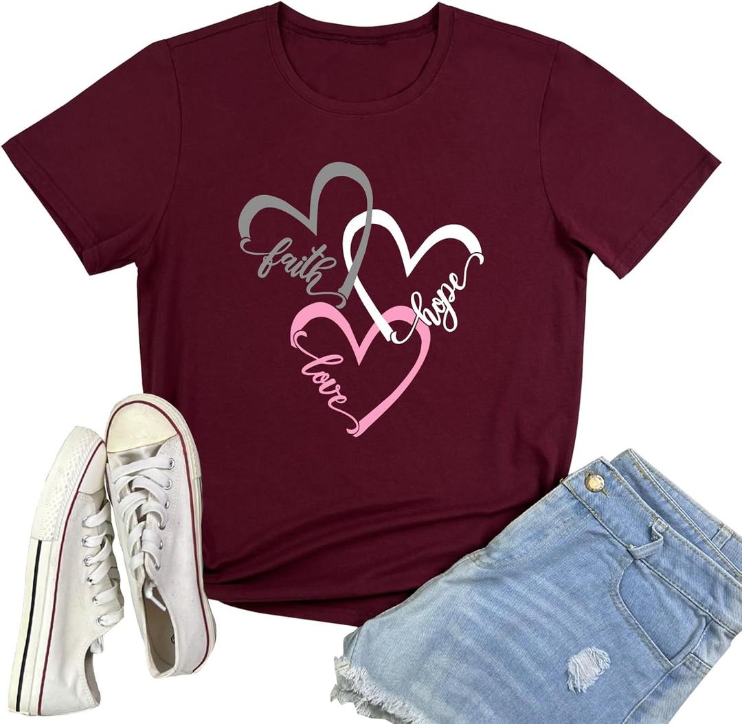 BLACKMYTH Graphic T-Shirts for Women Faith Shirts for Women (XX-Large, Red)