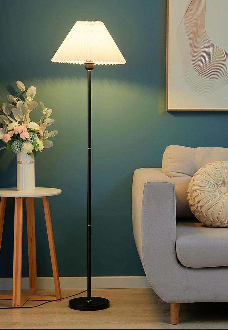 Black Pole Floor Lamp Simple Design Tall Lamp with Shade Standing Lamp with LED Bulb for Living Room and Bedroom (Gray)