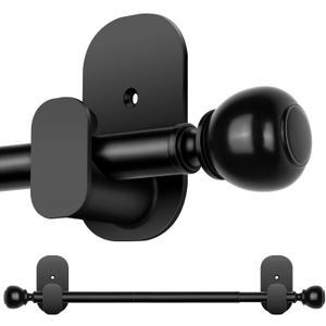 Curtain Rods No Drilling 32 to 58 in, USFOOK 5/8 Inch No Drill Curtain Rods for Windows with 3M Adhesive Brackets, Renter Friendly Curtains Pole with Black Round Finials