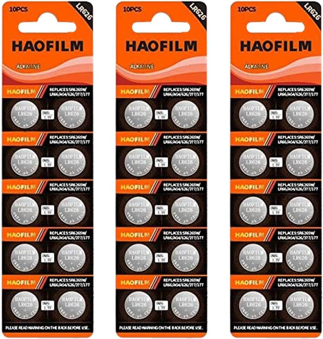 HAOFILM 30 Pack LR626 SR626SW 377 376 LR626 AG4 Premium Alkaline Battery,1.5V Round Button Coin Cell Batteries HAOFILM 30 Pack LR626 SR626SW 377 376 LR626 AG4 Premium Alkaline Battery,1.5V Round Button Coin Cell Batteries