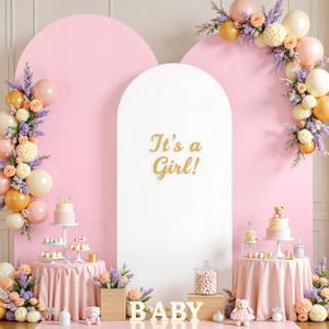 White and Pink Arch Backdrop Cover Set of 3-6.6ft, 7.2ft, 8ft Arch Covers Stretchy Backdrop Spandex Baby Shower Arch Stand Covers for Birthday Party Wedding Bridal Shower Photo Background Decoration