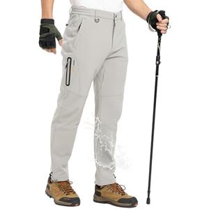 TBMPOY Men's Snow Pants Fleece Lined Hiking Winter Waterproof Softshell Ski Outdoor Insulated Climbing Pants Zipper Pockets 32/XL