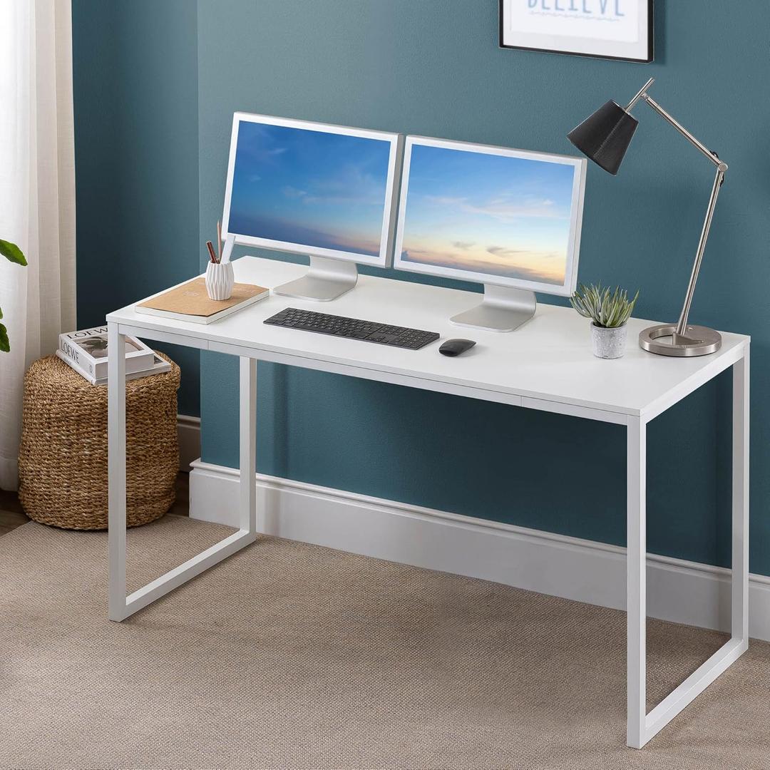 ZINUS Jennifer 55 Inch White Frame Desk, Computer Workstation, Office Desk, Easy Assembly, White