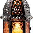 NEEDOMO 12.8'' Moroccan Lanterns Decorative Indoor & Outdoor, Vintage Christmas Candle Holder, Metal Lanterns Decorative, Table, Patio, Porch, Shelf, Christmas Spring Halloween Home Decor (Amber) (Large)