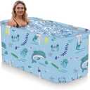 Foldable Bathtub for Adults, Portable Collapsible Travel Tub, Large Spa & Camping Soaking Tub for Relaxation, Leak-Proof PVC Material, Space Saving Design for Home & Outdoor Use (Sea AA)