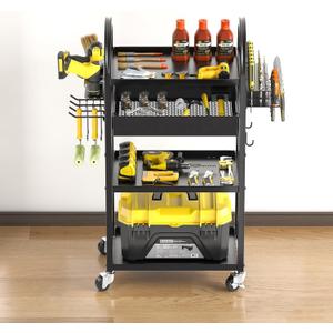 Warome 4-tire Rolling Cart with Drawer, Power Tool Organizer Utility Cart on Wheels for 360 SwivelingGarage Storage Orgnization for Drill Holder,ToolBox, Heavy Duty Storage Rack in Workshop