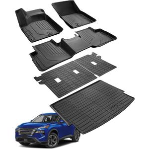 Floor Mats Full Set for Nissan Rogue 2021-2025 Accessories, All Weather Floor Mats Cargo Liner for Back of SUV, Rubber Mats for Car Floor, Custom Fit laser Tech Mat Heavy Duty Trunk Liner Black