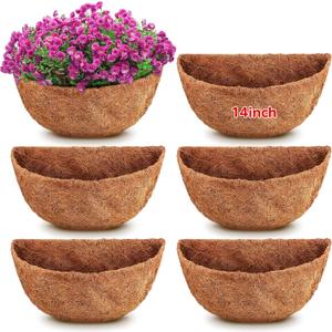 6 Pcs 14 Inch Half Round Replacement Coco Liner Half Circle Coconut Fiber Replacement Coco Liners Hanging Basket for Hanging Basket Wall Hanging Baskets Garden Planter Flower Pot
