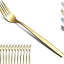 Berglander Gold Dinner Forks of 12, Stainless Steel Titanium Golden Plating Fork Set, Forks And Spoons Silverware, Spoons And Forks Set (c. 12 Pieces)
