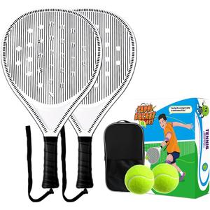 Padel Racket Set of 2 - ABS Surface & EVA Foam Core, Beach Paddle Tennis Racquets for Adults, Including 2 Balls & Carry Bag - Outdoor, Sand, Backyard, Pool Fun (Black)