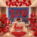 36in I Love You for Her/Him Balloons, 1126pcs Happy Anniversary Decorations with Red Heart Confetti Balloons Rose Petals, Heart Hanging for Valentines Anniversary Day Wedding Romantic Special Night