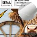 TavoIinda Western Retro Highland Cow and Sunflower Canvas Wall Art, Farmhouse Cow Flower Bathroom Decor, Framed Rustic Cattle Print Painting Pictures for Bathroom Decoration