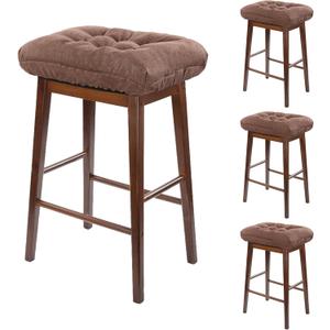 Rectangular Stool Cushion Set of 4, Soft Saddle Stool Cushions with Ties, Nonslip and Washable, Brown, 18 x 10.5 x 4 Inch