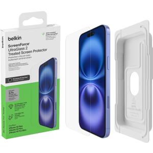 Belkin ScreenForce UltraGlass 2 Treated Screen Protector for iPhone 16 Plus, 15 Plus, & 14 Pro Max - Slim & Scratch-Resistant, 9H Hardness w/Slim Design & Easy Align Tray for Bubble-Free Application (std)