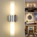 Kalium Bathroom Wall Sconce Fixture, 21 Inch Modern Vanity Lights with Frosted Glass Shade, Indoor Sconces Lighting Wall Decor Lamps for Bathrooms Living Room Stairs Bedroom (Silver) (Brushed Nickle-1PCS)