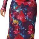 MEROKEETY Women's Spring Wedding Guest Dress 2026 Long Sleeve Bodycon Floral Mesh Fall Cocktail Holiday Party Maxi Dresses (Neon, XL)