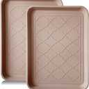 PetLike Boot Tray for Entryway Indoor, Pet Food Mat, 16.7 x 12.8 inch 2 Packs, Waterproof Shoe Tray for Indoor and Outdoor, Multi-Purpose Trays for Boots, Shoes, Pets, Garden (Tan)