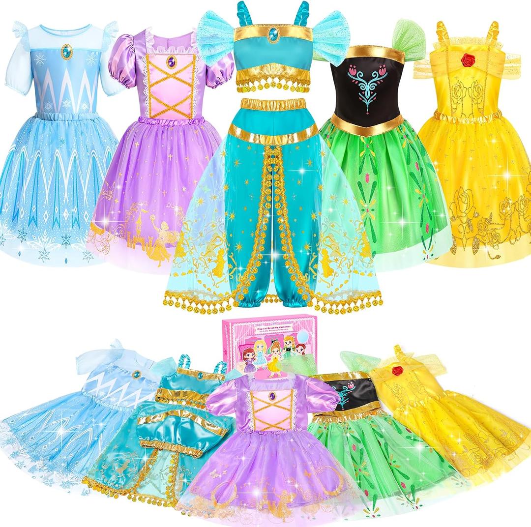 Jeowoqao Princess Costumes for Girls, Princess Dress up Clothes for Girl 4-6 Princess Dresses,Little Girl Dress up Pretend Role Play, Christmas Birthday Gifts for Toddler Girl Aged 3-6