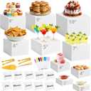10 Pcs Buffet Risers with Mini Sign and Maker Serving Tongs Cake Cutter, White Acrylic Food Display Stands for Buffet Table Party Catering Dessert Nesting Cube Boxes with Hollow Bottoms (10",9",8",7",6",5",5",4",4",3")