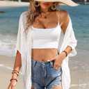 Women Crochet Cardigan Lightweight Thin Short Sleeve Casual Open Front Cardigan Cover (White, XL)